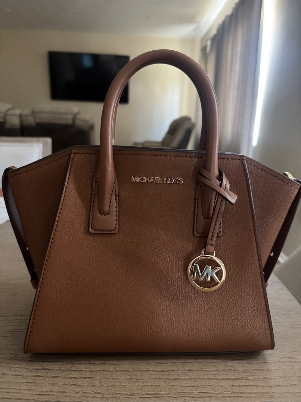 Michael Kors Cognac Leather Satchel with MK Medallion
